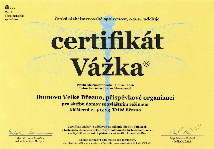 Certifikát Vážka