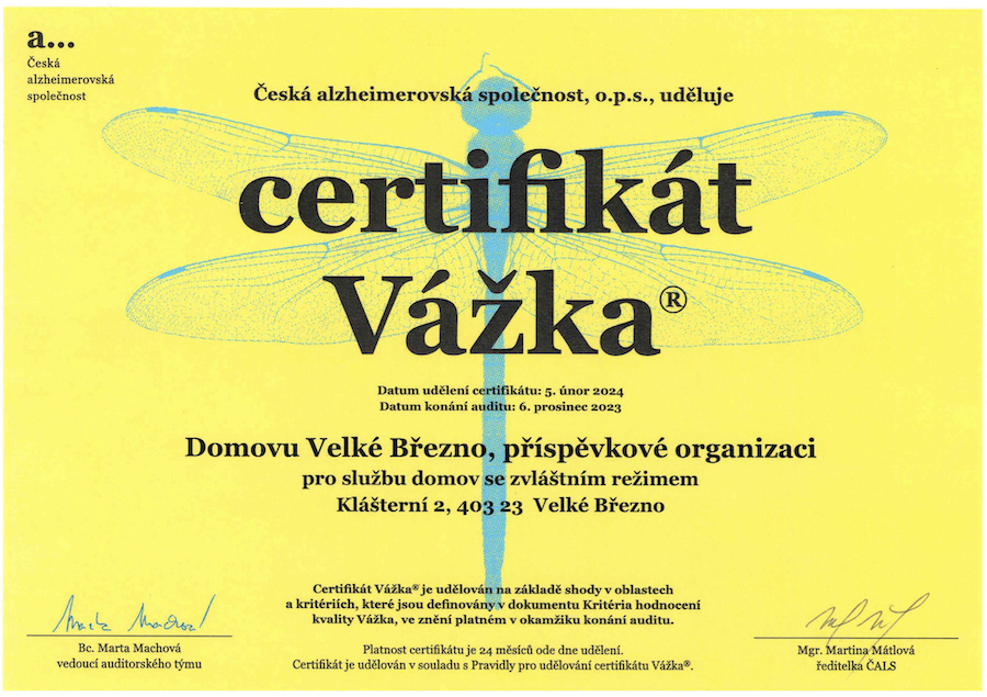 Certifikát Vážka